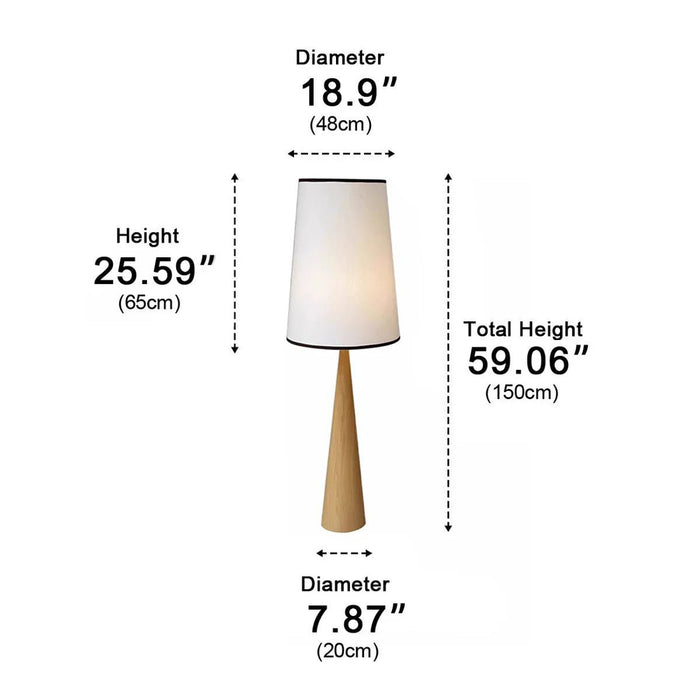 Vintage Wood Tapered Floor Lamp - Fabric Shade, Remote Control Dimming, Modern Retro Style