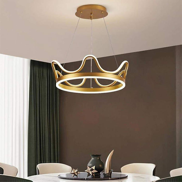 Dimmable Crown Chandelier Pendant  LED Aluminum Acrylic Living Room Ceiling Lights