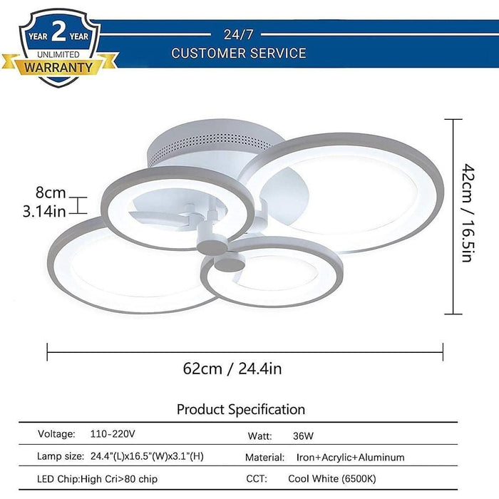 White/Black Acrylic Overlapping Rings LED Semi Flush Mount Ceiling Light