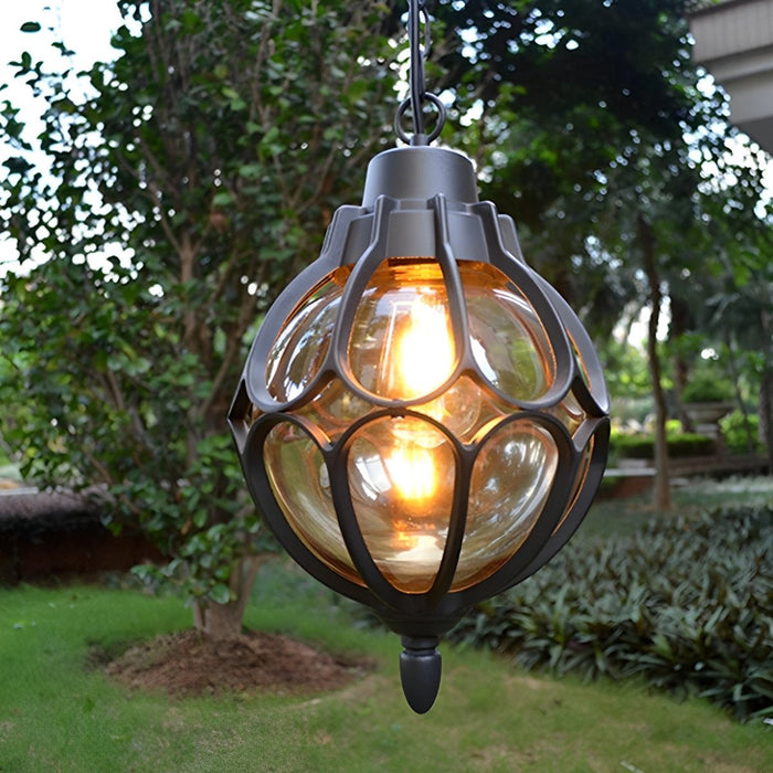 Retro Glass Ball Outdoor Pendant Light, Waterproof IP54 Aluminum, Garden/Patio/Corridor Hanging Chandelier
