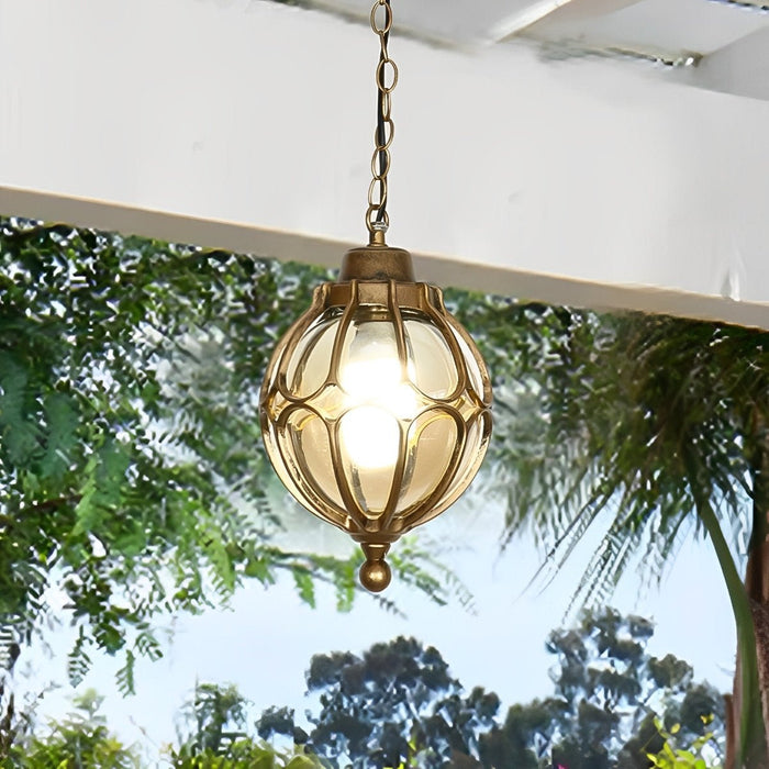 Retro Glass Ball Outdoor Pendant Light, Waterproof IP54 Aluminum, Garden/Patio/Corridor Hanging Chandelier