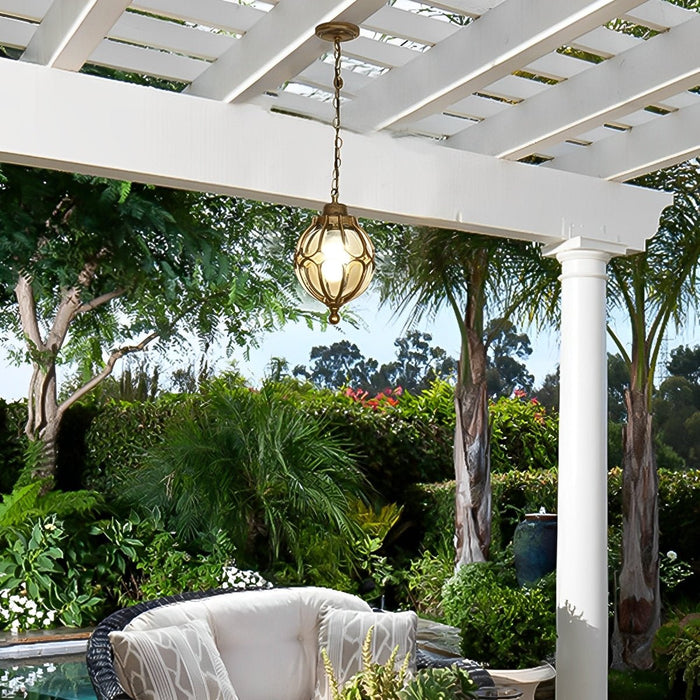 Retro Glass Ball Outdoor Pendant Light, Waterproof IP54 Aluminum, Garden/Patio/Corridor Hanging Chandelier