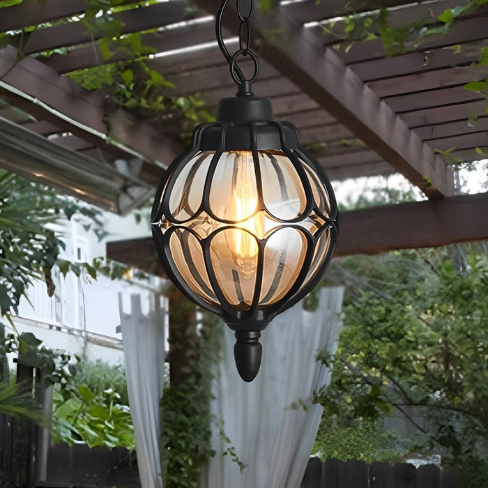 Retro Glass Ball Outdoor Pendant Light, Waterproof IP54 Aluminum, Garden/Patio/Corridor Hanging Chandelier