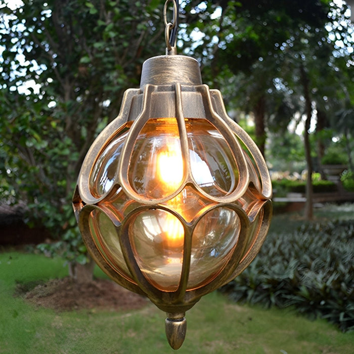 Retro Glass Ball Outdoor Pendant Light, Waterproof IP54 Aluminum, Garden/Patio/Corridor Hanging Chandelier