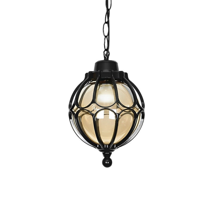 Retro Glass Ball Outdoor Pendant Light, Waterproof IP54 Aluminum, Garden/Patio/Corridor Hanging Chandelier
