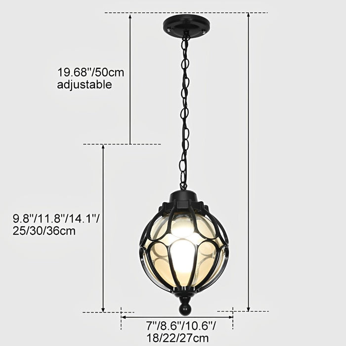 Retro Glass Ball Outdoor Pendant Light, Waterproof IP54 Aluminum, Garden/Patio/Corridor Hanging Chandelier