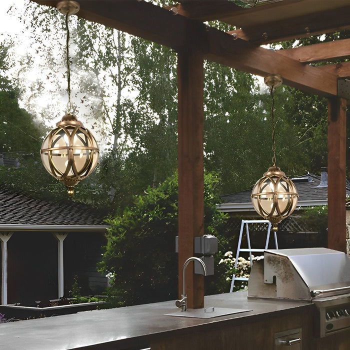 Outdoor Globe Pendant Light - Rustic Waterproof Hanging Lantern, Porch/Patio Entryway Fixture