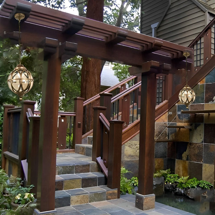 Outdoor Globe Pendant Light - Rustic Waterproof Hanging Lantern, Porch/Patio Entryway Fixture