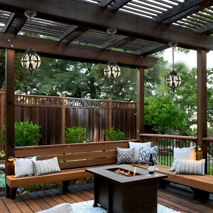 Outdoor Globe Pendant Light - Rustic Waterproof Hanging Lantern, Porch/Patio Entryway Fixture