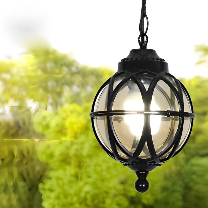 Outdoor Globe Pendant Light - Rustic Waterproof Hanging Lantern, Porch/Patio Entryway Fixture