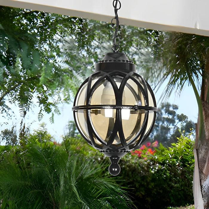 Outdoor Globe Pendant Light - Rustic Waterproof Hanging Lantern, Porch/Patio Entryway Fixture