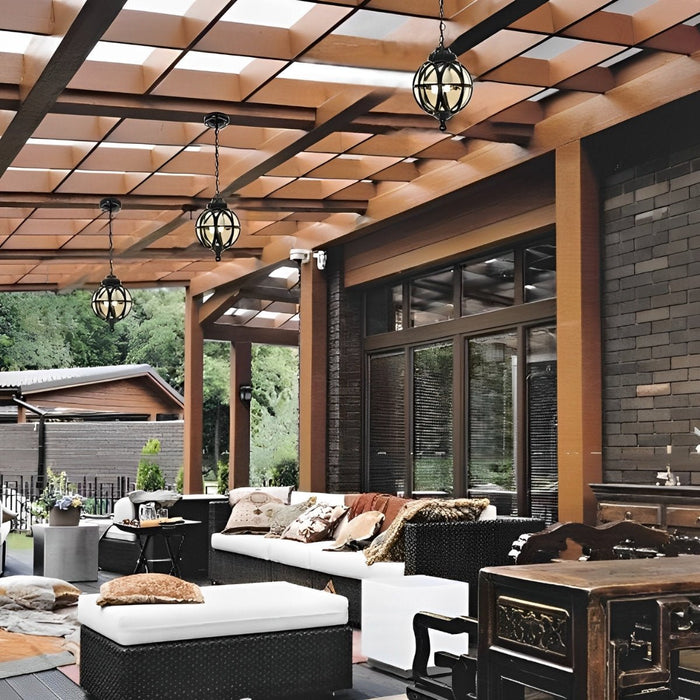 Outdoor Globe Pendant Light - Rustic Waterproof Hanging Lantern, Porch/Patio Entryway Fixture