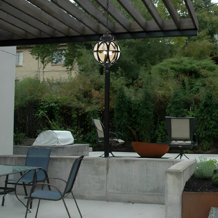 Outdoor Globe Pendant Light - Rustic Waterproof Hanging Lantern, Porch/Patio Entryway Fixture