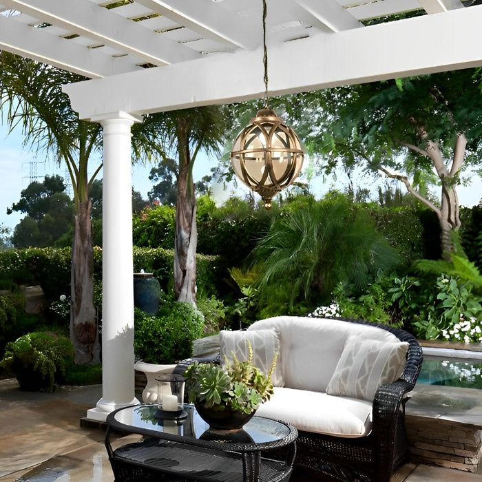 Outdoor Globe Pendant Light - Rustic Waterproof Hanging Lantern, Porch/Patio Entryway Fixture