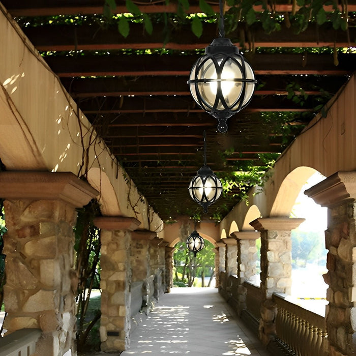 Outdoor Globe Pendant Light - Rustic Waterproof Hanging Lantern, Porch/Patio Entryway Fixture
