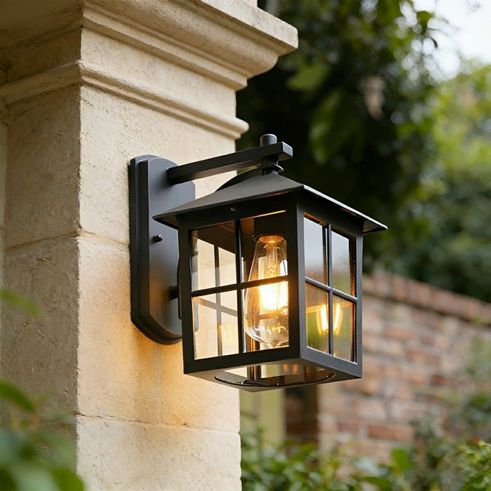 Farmhouse Cross Lantern Outdoor LED Wall Light, Waterproof Porch/Patio, Solar Hardwired, Die-cast Aluminum