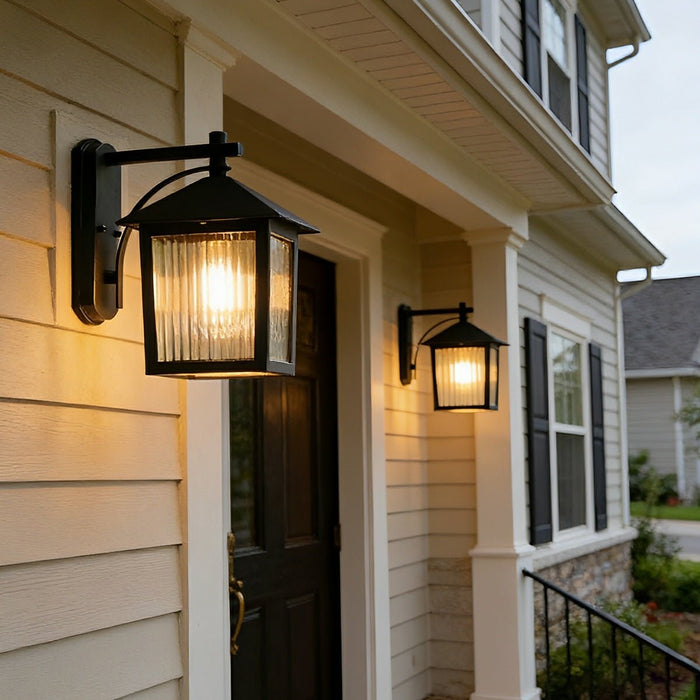 Farmhouse Cross Lantern Outdoor LED Wall Light, Waterproof Porch/Patio, Solar Hardwired, Die-cast Aluminum