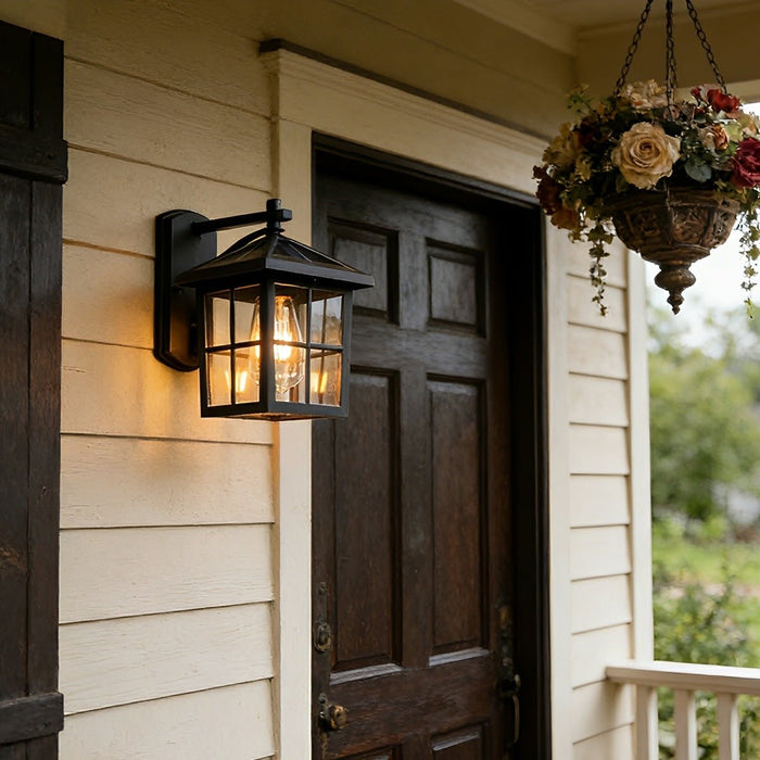 Farmhouse Cross Lantern Outdoor LED Wall Light, Waterproof Porch/Patio, Solar Hardwired, Die-cast Aluminum