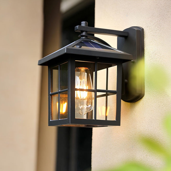 Farmhouse Cross Lantern Outdoor LED Wall Light, Waterproof Porch/Patio, Solar Hardwired, Die-cast Aluminum