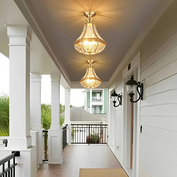 Luxury Diamond Glass Waterproof Outdoor LED Ceiling Light - Copper Finish, Elegant Design