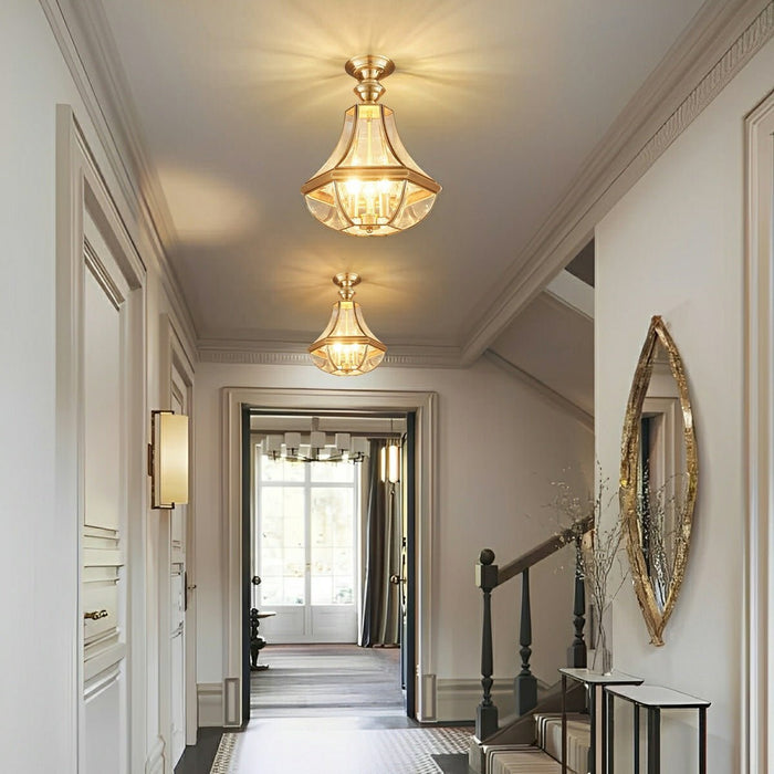 Luxury Diamond Glass Waterproof Outdoor LED Ceiling Light - Copper Finish, Elegant Design