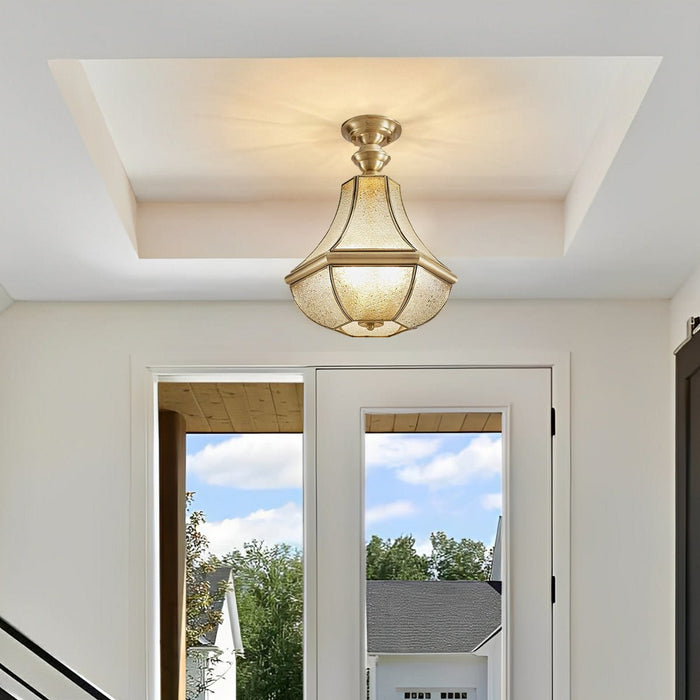 Luxury Diamond Glass Waterproof Outdoor LED Ceiling Light - Copper Finish, Elegant Design