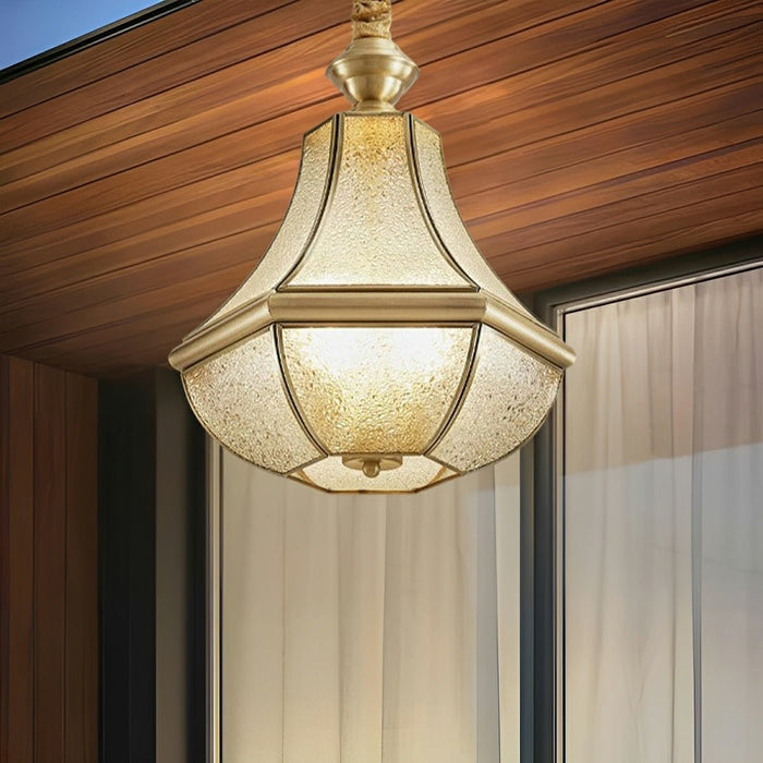 Luxury Diamond Glass Waterproof Outdoor LED Ceiling Light - Copper Finish, Elegant Design