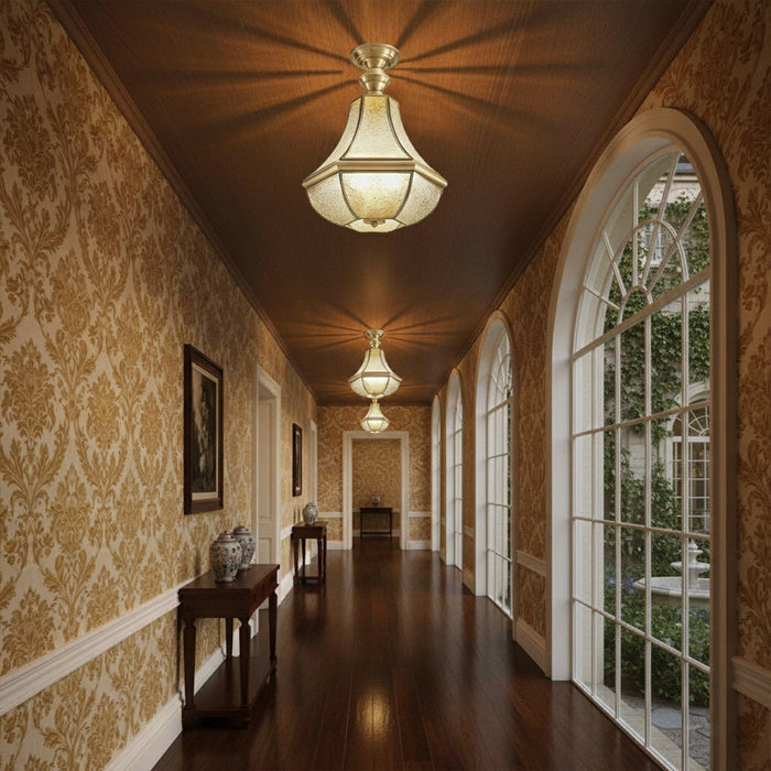 Luxury Diamond Glass Waterproof Outdoor LED Ceiling Light - Copper Finish, Elegant Design