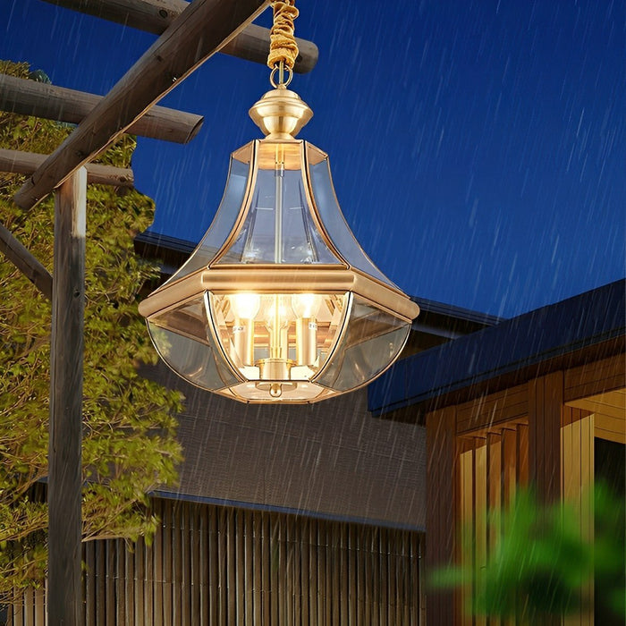 Outdoor Pendant Light - Waterproof Copper Diamond LED Fixture, Luxury Exterior Lighting