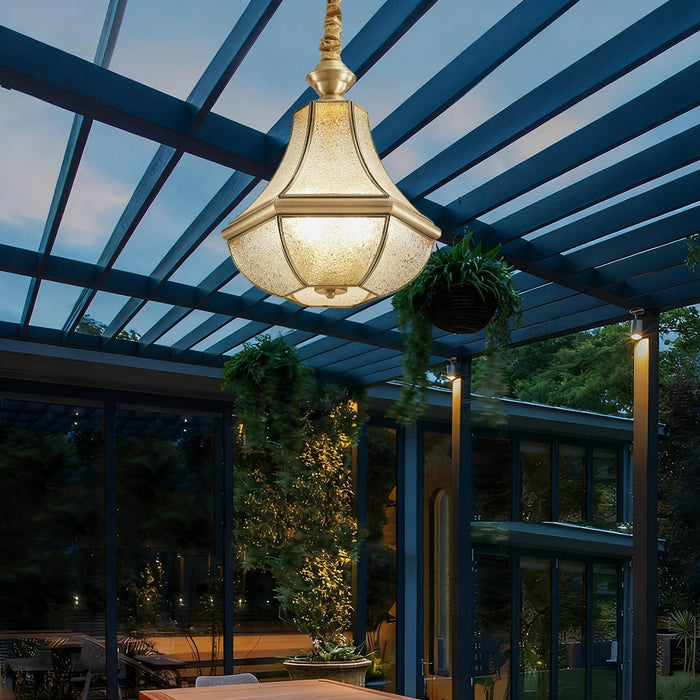 Outdoor Pendant Light - Waterproof Copper Diamond LED Fixture, Luxury Exterior Lighting
