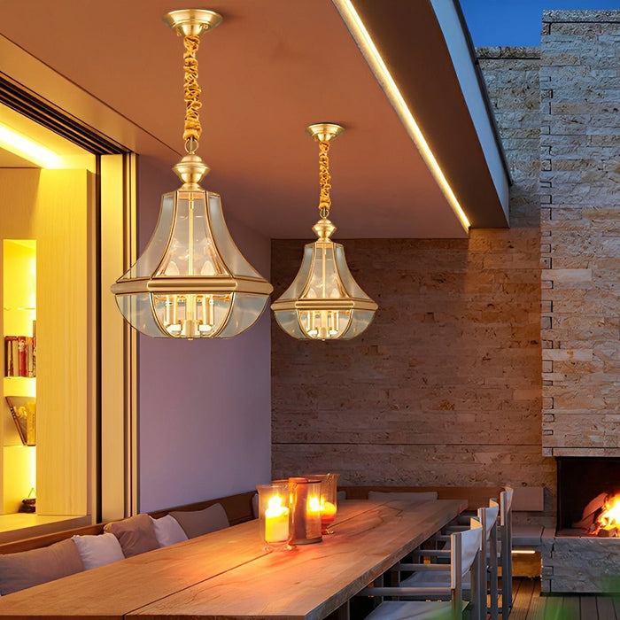 Outdoor Pendant Light - Waterproof Copper Diamond LED Fixture, Luxury Exterior Lighting