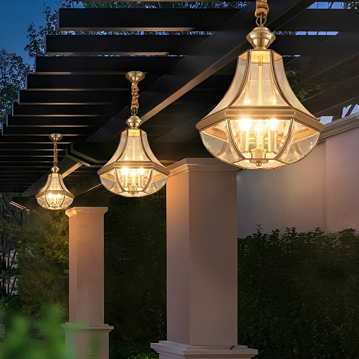 Outdoor Pendant Light - Waterproof Copper Diamond LED Fixture, Luxury Exterior Lighting