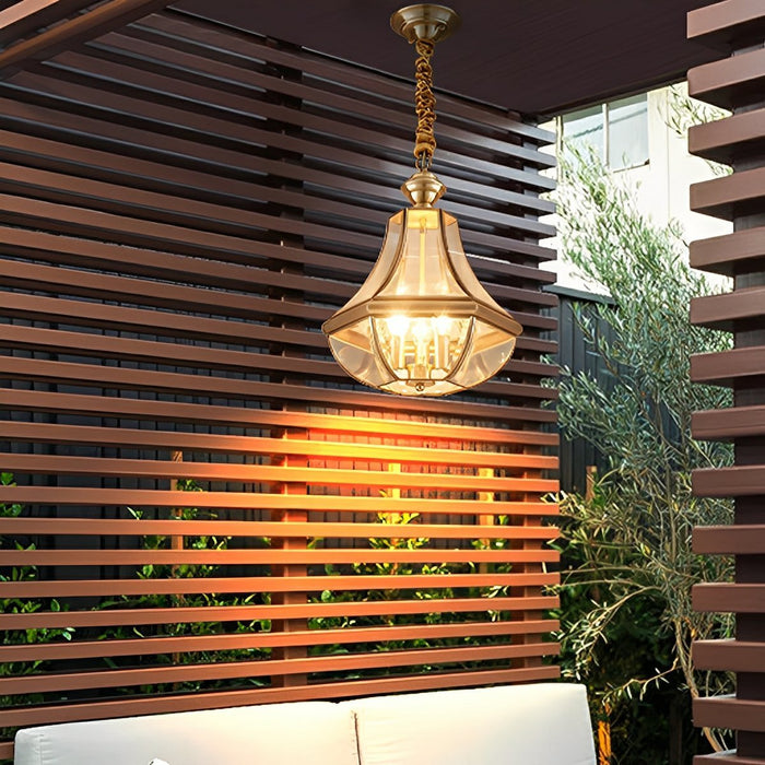 Outdoor Pendant Light - Waterproof Copper Diamond LED Fixture, Luxury Exterior Lighting