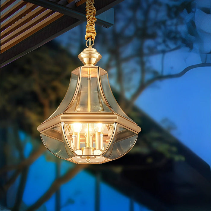 Outdoor Pendant Light - Waterproof Copper Diamond LED Fixture, Luxury Exterior Lighting