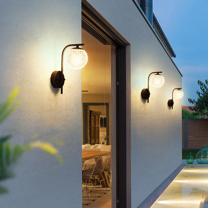 Crystal Globe LED Outdoor Wall Sconce - Modern, Weatherproof, Exterior Lighting Fixture for Patio, Porch, Front Door