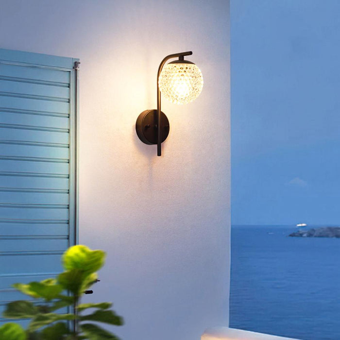 Crystal Globe LED Outdoor Wall Sconce - Modern, Weatherproof, Exterior Lighting Fixture for Patio, Porch, Front Door