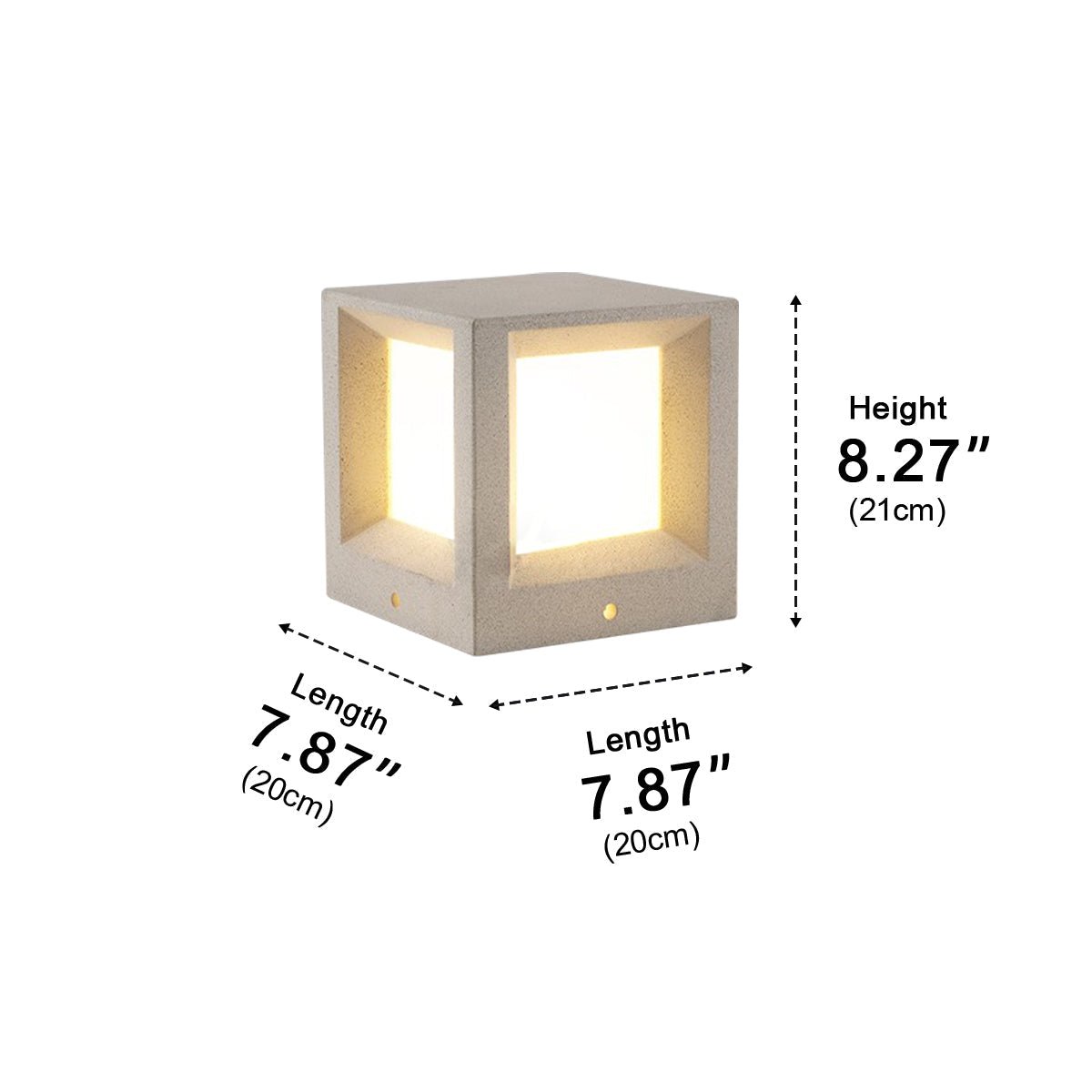 Waterproof Cubed Cement LED Outdoor Post Light - Modern Bollard Fixture for Garden, Patio, Deck, Pathway Illumination