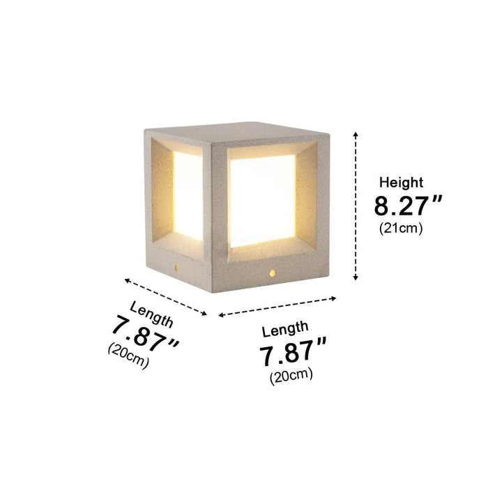 Waterproof Cubed Cement LED Outdoor Post Light - Modern Bollard Fixture for Garden, Patio, Deck, Pathway Illumination