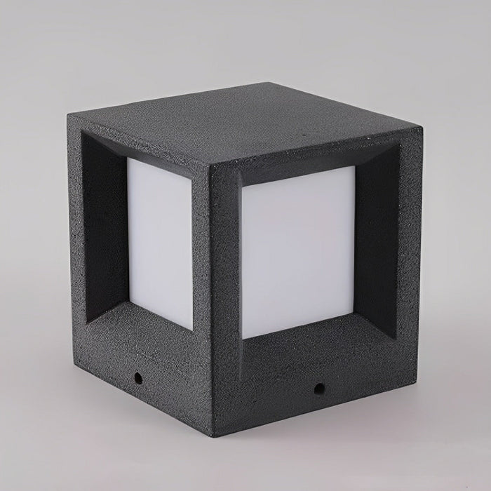 Waterproof Cubed Cement LED Outdoor Post Light - Modern Bollard Fixture for Garden, Patio, Deck, Pathway Illumination