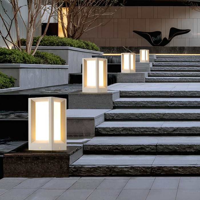 Waterproof Cubed Cement LED Outdoor Post Light - Modern Bollard Fixture for Garden, Patio, Deck, Pathway Illumination