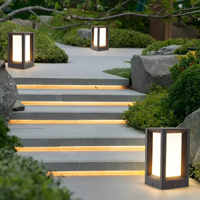 Waterproof Cubed Cement LED Outdoor Post Light - Modern Bollard Fixture for Garden, Patio, Deck, Pathway Illumination
