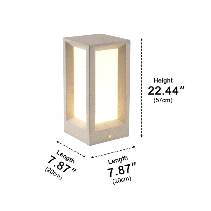 Waterproof Cubed Cement LED Outdoor Post Light - Modern Bollard Fixture for Garden, Patio, Deck, Pathway Illumination
