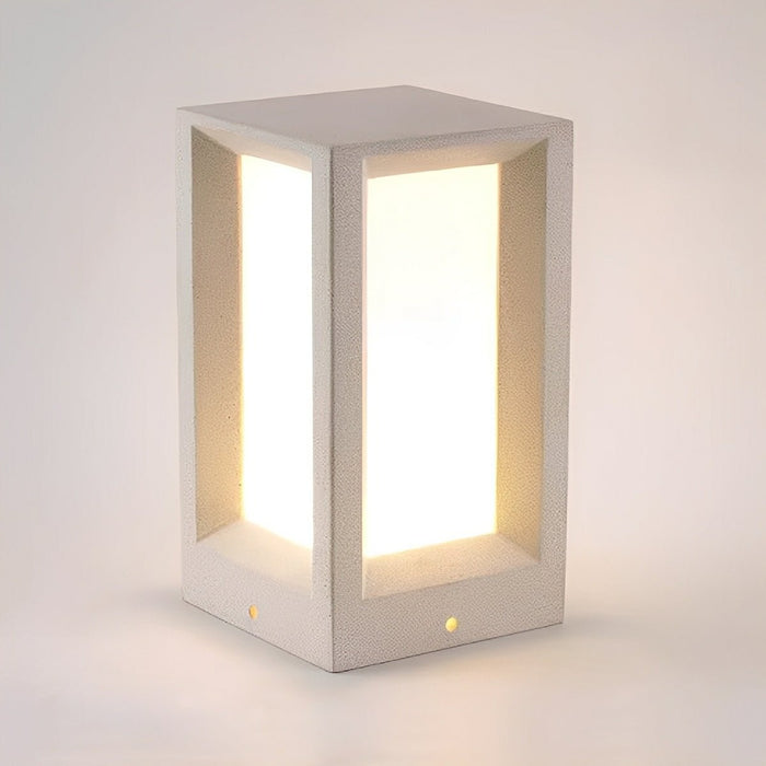 Waterproof Cubed Cement LED Outdoor Post Light - Modern Bollard Fixture for Garden, Patio, Deck, Pathway Illumination