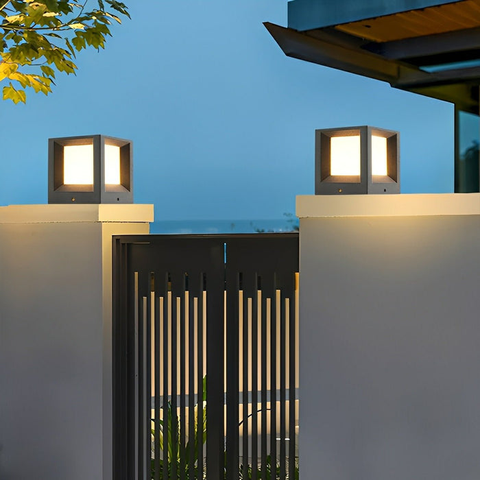 Waterproof Cubed Cement LED Outdoor Post Light - Modern Bollard Fixture for Garden, Patio, Deck, Pathway Illumination