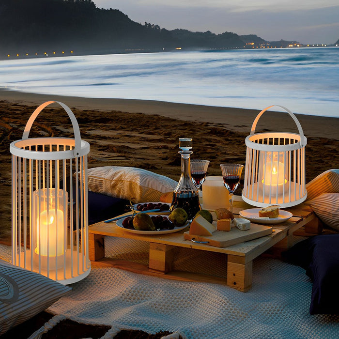 Cylinder Outdoor Floor Lamps, Hanging LED Candle Lanterns - Waterproof Design, Rechargeable