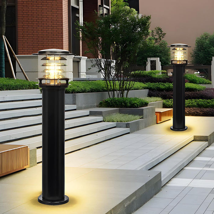 Cylinder Tiered LED Outdoor Landscape Lighting - Modern Lawn Lamp Post, Garden Pathway Light