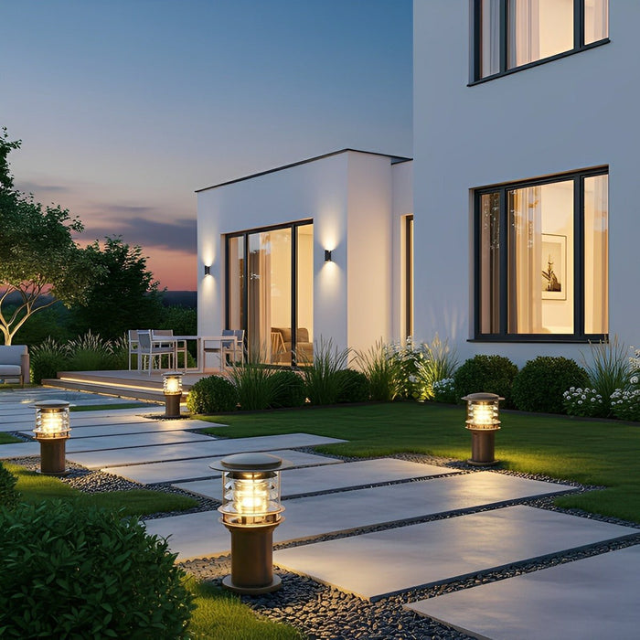 Cylinder Tiered LED Outdoor Landscape Lighting - Modern Lawn Lamp Post, Garden Pathway Light