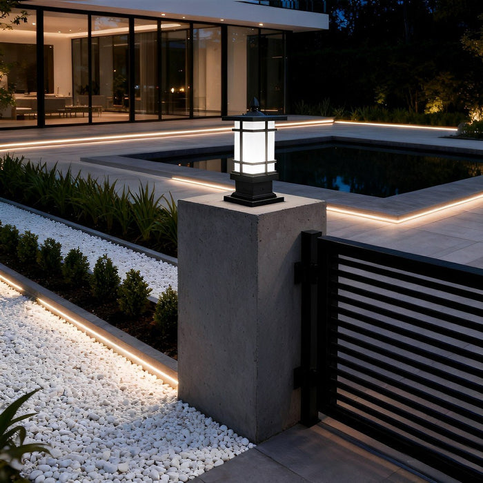Solar Fence Post Lights - Black Vintage Mission-Style Outdoor Lighting for Decks, Patios, and Gardens