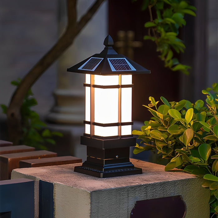 Solar Fence Post Lights - Black Vintage Mission-Style Outdoor Lighting for Decks, Patios, and Gardens