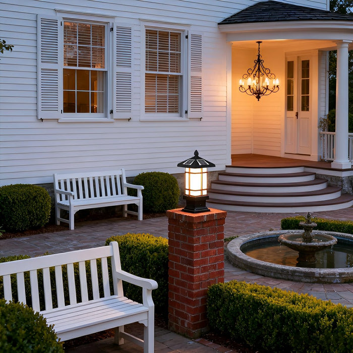 Solar Fence Post Lights - Black Vintage Mission-Style Outdoor Lighting for Decks, Patios, and Gardens
